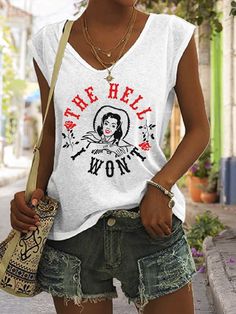 Product Name: Women's The Hell I Won't Print Sleeveless T-Shirt Item NO.: Z2305210388 Weight: 0.25 kg = 0.5512 lb = 8.8185 oz Category: Clothing> Women> Tanks Creation Time: 2023-05-22 Description Material: Polyester Pattern Type: Print/Letter/Geometry/figure Sleeve Type: Short Sleeve Style: Casual Neckline: Round neck Theme: Spring/Summer/Autumn Elasticity: Micro elasticity Occasion: Daily *The item does not include any accessories in the picture, unless stated otherwise in the product descript Casual Elegant Dress, Elements Art, Elegant Casual Dress, Cheap Clothing, Sleeveless T Shirt, Sleeveless Tshirt, Cheap Clothes, Print Tank, Printed Tank Tops