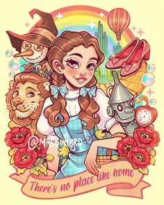 an image of a cartoon character with many things in her hand and the words there's no place like home