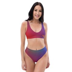 Women's Find Your Coast Red Dawn Recycled REPREVE High-Waisted Bikini FIND YOUR COAST  CO Sporty Red Swimwear For Pool, Red Sporty Swimwear For Pool, The Pool, Double Layer, Fall In Love, String Bikinis, Fabric Weights, The Beach, In Love