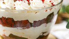 a close up of a dessert in a glass bowl