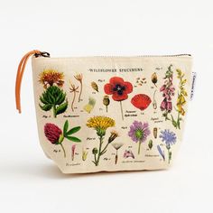 This 100% natural cotton pouch is perfect for your everyday essentials. With stunning art featuring different wildflower specimens, this bag will surely catch everyone's eye. By Cavallini & Co. Stationery Brands, Fine Stationery, Paper Source, Canvas Pouch, Everyday Items, Leather Zipper, Travel Pouch, Vintage Colors, Store Credit Cards