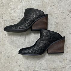 Look Cool And Still Be Comfy In These Lucky Brand Stacked Heel Mules With Rubber Outersole. Style Name Is Larsson. Color Is Black Minori! Brand New In Box!!! Black Mules With Textured Footbed, Black Leather Mules With Stacked Heel, Synthetic Slip-on Heels With Stacked Heel, Black Mules With Cushioned Footbed, Medium Width, Slip-on Synthetic Heels With Stacked Heel, Black Slip-on Mules With Textured Sole, Black Leather Mules With Textured Footbed, Black Slip-on Block Heels, Black Slip-on Heels With Stacked Heel