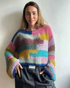 Hello, I'm the one, who won't let you down - colorful mohair sweater. I will comfort you, keep you warm and will make you smile.  I'm 100% hand made and proud of that.  I consist of 70% italian kid mohair and 30% of nylon, which makes me incredibly natural.  I'm quite unique as could be worn all year long. I'm in one size and one size fits all because my measurements are : ❤️ Width -49cm ❤️ Lengths -42cm If you would like me in other size, you could request a custom order with your own parameters, so do not hesitate to message me with any questions and queries. We are always here to help you! Upon delivery you will be surprised, as I'm packed in hand made velvet sack with incredible fun instruction. Have a look to more our short cardigans here: https://www.etsy.com/shop/Openmindstyle?ref=s Trendy Multicolor Cropped Sweater For Winter, Colorful Chunky Knit Sweater For Fall, Colorful Knit Sweater For Winter, Multicolor Hand Knitted Sweater For Fall, Colorful Oversized Sweater For Winter, Colorful Hand Knitted Sweater For Fall, Colorful Cozy Sweater For Winter, Colorful Chunky Knit Sweater For Winter, Colorful Hand Knitted Winter Sweater