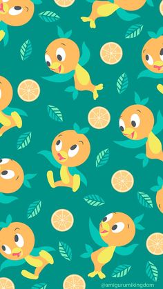 an orange and lemon pattern on a green background