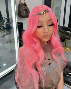 Lace Front Hairstyles Middle Part, Lena Davis, Middle Part Curls, Pink Lace Front Wig, Pink Lace Front, Teenage Hairstyles, Curly Weave Hairstyles, Hair Wigs For Black Women