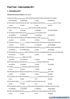 worksheet for the final test - inferindle b1 + 1 vocably answers