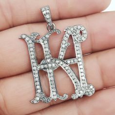 Kh Letter Design, Silver Diamond Monogram Jewelry, Diamond Initials Pendant Jewelry, Alphabet Pendent Design, Alphabet Gold Pandent Design, Alphabet Pendent, Diamond Monogram, Diamond Alphabet Pendant Letters, Monogram Pendant