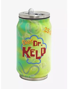 a can of dr kelp soda on a white background