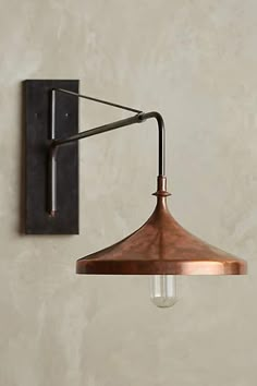 Lighting - Copper wall sconce with a black mounting plate. Vintage Loft, Luminaire Vintage, Modern Wall Lamp, Candle Wall Sconces, Copper Wall, Luminaire Design, Unique Lamps, Wall Mounted Light, Modern Lamp