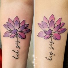 two different tattoos with flowers on them