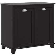 a black cabinet with two doors and one drawer