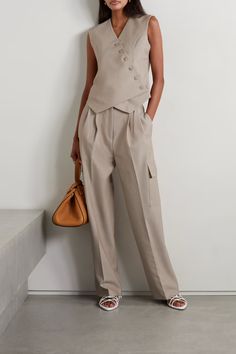 Beige Maesa pleated woven wide-leg cargo pants | FRANKIE SHOP | NET-A-PORTER The Frankie Shop, Frankie Shop, Street Style Trends, Vest Outfits, Dress Code, Western Outfits, Primavera Estate, Net A Porter, Couture Fashion