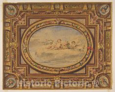 Art Print : Jules-Edmond-Charles Lachaise - Design for a Painted Ceiling with putti on Clouds in a Central Oval : Vintage Wall Art Classic Style Interior, Edwardian House, Cloud Art, On Clouds, Painted Ceiling, Classic Interior, Woven Paper, Interior Styles, Painting Supplies