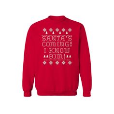 Get into the holiday spirit with this Men's Santa is Coming Fleece Sweatshirt. Get into the holiday spirit with this Men's Santa is Coming Fleece Sweatshirt. FEATURES Crewneck Ribbed hemline Long sleeveFABRIC & CARE Cotton Machine wash Imported Size: XXL. Color: Red. Gender: male. Age Group: adult. Material: Fleece|Cotton. Red Winter T-shirt, Holiday Crew Neck Sweater With Letter Print, Red Christmas Holiday Sweatshirt, Holiday Letter Print Sweater, Red Christmas Letter Print Sweatshirt, Red Letter Print Christmas Sweatshirt, Red Christmas Sweatshirt With Letter Print, Red Cotton Christmas Sweatshirt, Santa Is Coming