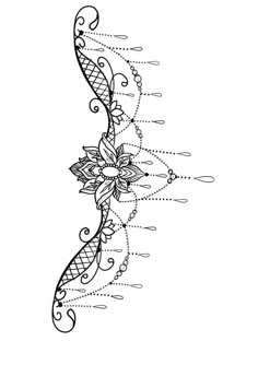 a black and white line drawing of a flower on the side of a tattoo design