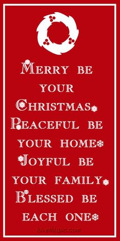 a red christmas card with the words merry be your christmas peaceful home, joyful family