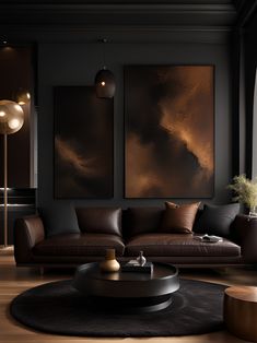 Golden Elegance: Because Gold Makes Everything Better Masculine Fireplace Ideas, Moody Bachelor Pad, Dark Chocolate Sofa Living Room Ideas, Chocolate Home Decor, Dark Brown Interior Design, Modern Dark Living Room, Brown Interior Design Living Room, Brown Interior Design, Black And Brown Living Room