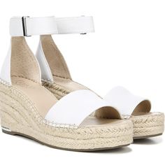 Franco Clemens Espadrille Wedge Sandal In White Size 7.5 Wide Leather Or Suede Upper, Or Faux Leather Partially Made From Recycled Materials Ankle Strap With Adjustable Hook And Loop Closure 3-Inch Jute-Wrapped Wedge Heel. Does Not Come In The Original Box, But These Have Never Been Worn Outside. Stored In A Smoke-Free Environment. White Open Toe Espadrille Heels, White Espadrille Heels For Vacation, White Espadrille-style High Heel Wedge Sandals, White Open Toe Espadrille Wedge Sandals, White Espadrille Wedge Sandals With High Heel, White Espadrille High Heel Wedge Sandals, White Espadrille Wedge Sandals For Spring, White Synthetic Summer Espadrilles, White Espadrille Sandals With Cushioned Footbed