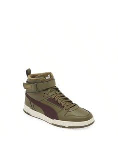 A high-top profile adds a cool and edgy element to a faux-leather sneaker complete with branded logos for signature Puma style. 
Cushioned EVA footbed with arch support 
Textile faux-leather upper/synthetic lining and sole 
Imported 
PUMA has received the Fair Labor Association accreditation, which signifies that the company has effective systems and procedures in place to successfully uphold fair labor standards throughout its supply chains, including strategies and tools to address and improve Leather Basketball Shoes With Cushioned Footbed For Streetwear, Sporty Green Leather High-top Sneakers, Green Leather High-top Sneakers With Studded Outsoles, Green Leather High-top Sneakers For Sports, Urban Leather Low-top Basketball Shoes, Brown Leather High-top Basketball Shoes, Outdoor Leather Basketball Shoes With Rubber Sole, Leather Basketball Shoes With Studded Outsoles, Brown Leather Mid-top Basketball Shoes