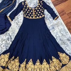 Beautiful Blue Indian Floor Length Georgette Gown/Dress. Comes With Matching Dupatta And Pants. Measurements Shown In Photos. Excellent Condition. Blue Indian Dress, Georgette Gown, Indian Dress, Gown Dress, Indian Dresses, Beautiful Blue, Floor Length, Gowns Dresses, Colorful Dresses