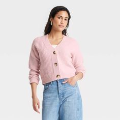 Women's Cozy Knit Button-down Cardigan - Universal Thread™ Dark Green M : Target Target Cardigan, Button Front Cardigan, Pink Cardigan, Womens Crewneck, Cozy Knit, Hem Style, Knitted Pullover Sweaters, Cozy Knits, Universal Thread