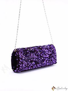 BirdinBag - Stylish Sparkle Chain Crossbody Bag: Fashionable, Versatile, and Elegant for Women Evening Fashion, Circle Bag, Purple Details, Purple Bag, Chain Crossbody Bag, Word Wrap, Evening Clutch, Bird In Bag, Square Bag