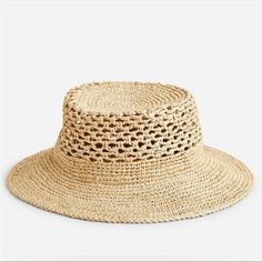 J.Crew Open -Weave Packable Straw Hat Size S/M Jcrew Fall, Black Straw Hat, Black Fedora Hat, Womens Straw Hats, Large Brim Hat, Straw Visor, Packable Hat, White Baseball Cap, Summer Straw Hat