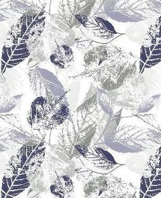 a blue and white floral pattern with leaves on the bottom right corner, in shades of gray