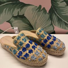 Super Fun Espadrilles, Cute For A Tropical Vacation. Got Them At Nordstrom Years Ago And Have Never Worn Them. Brand New Out Of Box Condition. Brand Is Treasure Bond Blue Closed Toe Espadrilles For Spring, Spring Blue Espadrilles With Removable Insole, Multicolor Espadrille Sandals With Round Toe, Blue Espadrilles For Beach In Spring, Blue Closed Toe Espadrilles For Vacation, Blue Casual Espadrille Sandals, Blue Sandals With Woven Sole For Spring, Blue Sandals With Woven Sole And Flat Heel, Blue Closed Toe Espadrilles For Summer