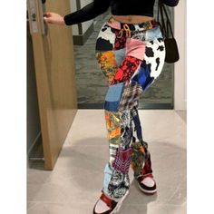 topic Multicolor Straight Leg Bottoms For Fall, High Waist Patchwork Pants For Fall, Multicolor Patchwork Bottoms For Fall, Trendy Multicolor Pants For Fall, Fall Multicolor Patchwork Bottoms, Multicolor Wide Leg Bottoms For Streetwear, Multicolor Straight Leg Bottoms For Streetwear, Trendy Patchwork Bottoms For Streetwear, Multicolor Wide Leg Streetwear Bottoms