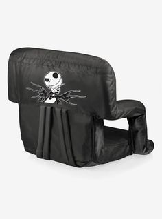 a black chair with a skull and crossbones on it