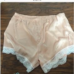 Silky Pink Lace Trimmed Pj Shorts Nwot White Lace Trim Sleep Bottoms, Sleep Shorts With Lace Trim, Short Sleep Bottoms With Lace Trim, Lace Trim Short Sleep Bottoms, Short Bottoms With Lace Trim For Sleep, Short Lace Trim Sleepwear Bottoms, Short Lace Trim Sleep Bottoms, Summer Bottoms With Lace Trim For Sleepover, Womens Pjs