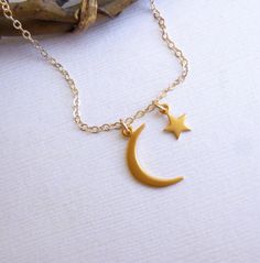 Gold Moon and Star Necklace Vermeil and by tinycottagetreasures Moon And Star Necklace, Three Star, Star Children, Tiny Star, Mothers Necklace, Charm Necklaces, Gold Moon, Moon And Star, Sweet Gifts