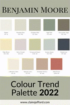 the color scheme for benjamin moore's paint palettes, which are available in various colors