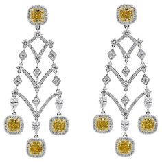 Luxury Yellow Gold Sterling Silver Chandelier Earrings, Luxury Yellow Diamond Cut Earrings, Yellow Diamond Earrings With Diamond Accents For Wedding, Yellow Diamond Earrings With Accents For Wedding, Wedding Yellow Diamond Earrings With Accents, Luxury Yellow Diamond Earrings For Wedding, Formal Yellow Diamond Earrings With Diamond Cut, Yellow Diamond Earrings For Formal Occasions, Formal Yellow Diamond Cut Earrings