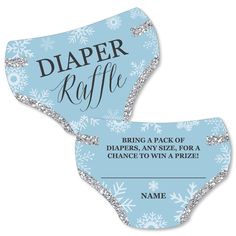 two diaper raffes with snowflakes on them, one is blue and the