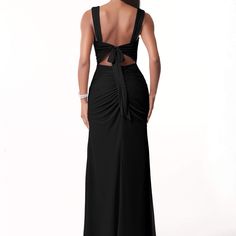 Never Worn With Tags Size 6 Azazei Black Maxi Dress With Ruched Back For Night Out, Fitted Black Maxi Dress With Ruched Back, Black Tie-back Evening Dress For Gala, Black Tie Back Evening Dress For Gala, Chic Black Maxi Dress With Ruched Back, Elegant Tie-back Evening Dress For Night Out, Black Backless Maxi Dress With Tie Back, Evening Dress With Tie Back And Fitted Bodice, Evening Dresses With Tie Back And Fitted Bodice