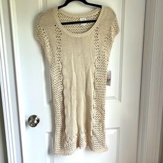 Nwt Ella Moss Beige Knit Coverup Or Dress. Wear Over A Bathing Suit Or With A Slip For A Night Out. Casual Knitted Sweater Dress For Summer, Spring Knit Sweater Dress With Short Sleeves, Casual Open Knit Crochet Dress For Spring, Casual Open Knit Crochet Dress For Fall, Casual Open Knit Dress, Long Knit Sweater Dress For Spring, Fitted Crochet Casual Dress, Casual Summer Knit Sweater Dress, Casual Knit Crochet Dress