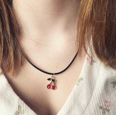 "17\" faux leather cord necklace with cute cherry charm. Supplied with a hessian gift bag" Faux Leather Necklace, Cherry Charm, Leather Cord Necklace, Leather Corded Necklace, Cord Necklace, Leather Necklace, Black Faux Leather, Bracelet Gift, Leather Cord