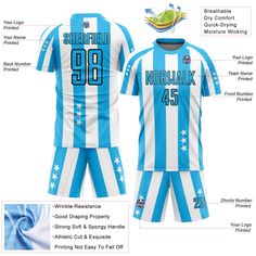 Order the jersey with special name & number you want from our shop, making a vibrant look on the field or daily life! Features: 1. Material: Made from 100% polyester wicking knit with 95% polyester / 5% spandex wicking pinhole mesh 2. Jerseys with sublimation printed name and numbers 3. Moisture-wicking fabric has spongy handle, good draping property and elasticity as well as good dimensional stability and wrinkle-resistance 4. Breathable & Quick-Drying 5. Athletic Cut & Exquisite stitching not easy to fall off 6. Slim fit follows your body's shape closely to let you move freely 7. Ventilated mesh panel insertsy 8. Set includes jersey, shorts with drawstring elastic waistband 9. Tagless Collar offers clean comfort 10. Machine washable, tumble dry low 11 Imported White Sublimation Jersey With Team Logo, Blue Jersey Sublimation Custom Print, Blue Sports Jersey With Custom Print, Soccer Uniforms Design Blue, Green Sports Jersey With Sublimation Print, Soccer Uniforms, White Sky, Blue Football, Sleeveless Crop Top