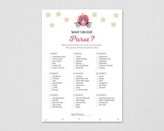 what's in your purse? baby shower game printable - pink and gold