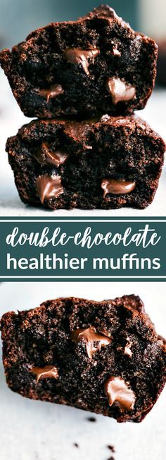 double chocolate healthier muffins stacked on top of each other