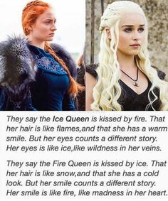 two women with long hair and one has a quote from game of thrones