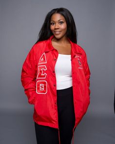 Select Size: XL Delta Sigma Theta Line Jackets, Red Outerwear, Delta Sigma Theta Baseball Jersey, Delta Sigma Theta Apparel Shirts & Tops, Delta Sigma Theta T-shirts & Tank Tops, Delta Sigma Theta Sweatshirts & Hoodies, Delta Sigma Theta, Greek Letters, Greek Clothing