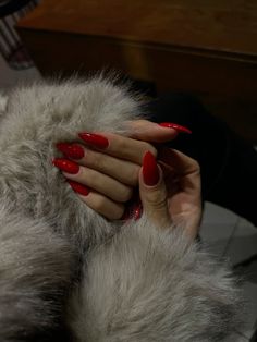 Red Nails Red Lips, Opi Big Apple Red Almond Nails, Red Nails Bright, Red Nails Inspo 2024, Classy Nails Red, Sharp Red Nails, Pointy Red Nails, Fire Red Nails, Red Feminine Aesthetic