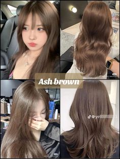 Brown Hair Color For Asian Women, Less Damaging Hair Color, Brown Hair Colors On Asian, Milk Tea Hair Tan Skin, Korean Hair Brown, Strawberry Dark Brown Hair, Tan Asian Hair Color Ideas, No Dye Hair Color, Korean Hair Color Cool Tone