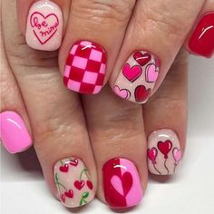 Super Cute And Stylish Ships In 5-10 Business Days Candy Heart Nail Art, Pink Nail Art Short Nails, Stella Outfits, Teacher Nails, Valentines Nail Art Designs, Lily Nails, Cherry Tattoos, Short Fake Nails