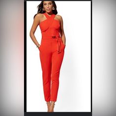 Sexy Red Jumpsuit With Crossed Front. Trendy Red Jumpsuits And Rompers For Party, Red Trendy Jumpsuits And Rompers For Party, Red Trendy Party Jumpsuits And Rompers, Trendy Red Jumpsuit For Party, Elegant Red Strapless Jumpsuit For Date Night, Chic Red Strapless Jumpsuit For Evening, Red Strapless Jumpsuit For Night Out In Spring, Red Strapless Jumpsuit For Spring Night Out, Chic Red Overall Jumpsuit