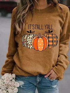 It's Fall Y'all Shirts Women Halloween Leopard Pumpkin Halloween Regular Fit Simple Sweatshirts Leopard Pumpkin, Halloween Tattoo, Pumpkin Sweatshirts, Pumpkin Print, Print Sweatshirt, Printed Sweater, Halloween Pumpkin, Printed Sweatshirts