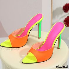 Olivia Mark - Patchwork Contrast Pointed Toe Casual Shoes for Outdoor Wear (Heel Height 4.53 inches) Colorful High Heel Synthetic Heels, Multicolor Open Toe Heels With Contrasting Heel Counter, Orange High Heels With Contrasting Heel Counter, Multicolor Heels With Contrasting Heel And Round Toe, Multicolor Heels With Contrasting Heel Counter, Multicolor Heels With Contrasting Heel Counter And Round Toe, Stylish Plus, Pointed Toe Shoes, Blue V